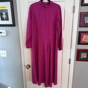 Ann Taylor Dot Mock Neck A-Line Midi Dress size 16